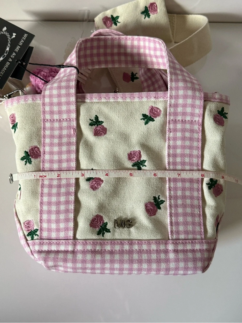 Madden Girl Floral Gingham Mini Tote Crossbody Swan Charm Set NWT